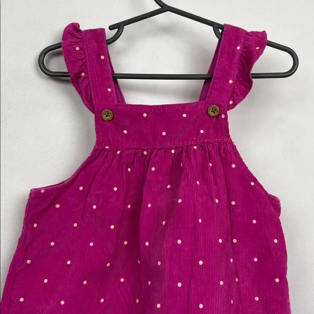 Carter’s Fuchsia Pink polka dot cotton corduroy jumper dress size 24 months Pit